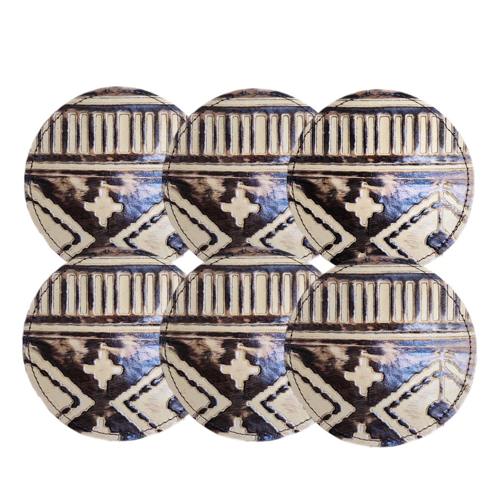 D2W Trading Embossed Leather Coaster - Navajo Tan
