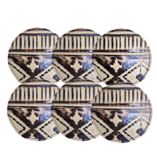 D2W Trading Embossed Leather Coaster - Navajo Tan