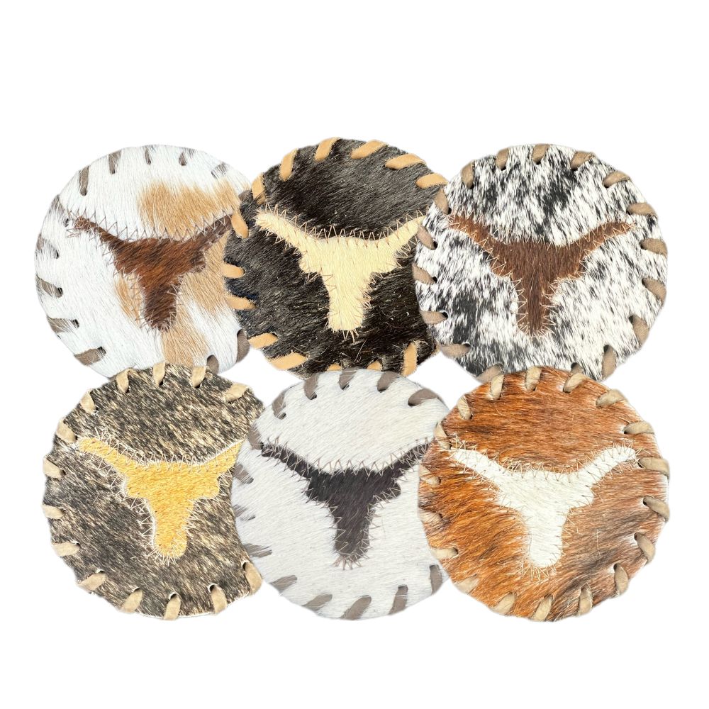 D2W Cowhide Coaster -Longhorn w/Lace
