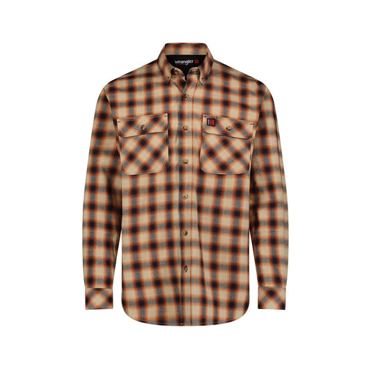 Wrangler Men's RIGGS Foreman Plaid Long Sleeve Workwear Shirt - Orange Tan Plaid