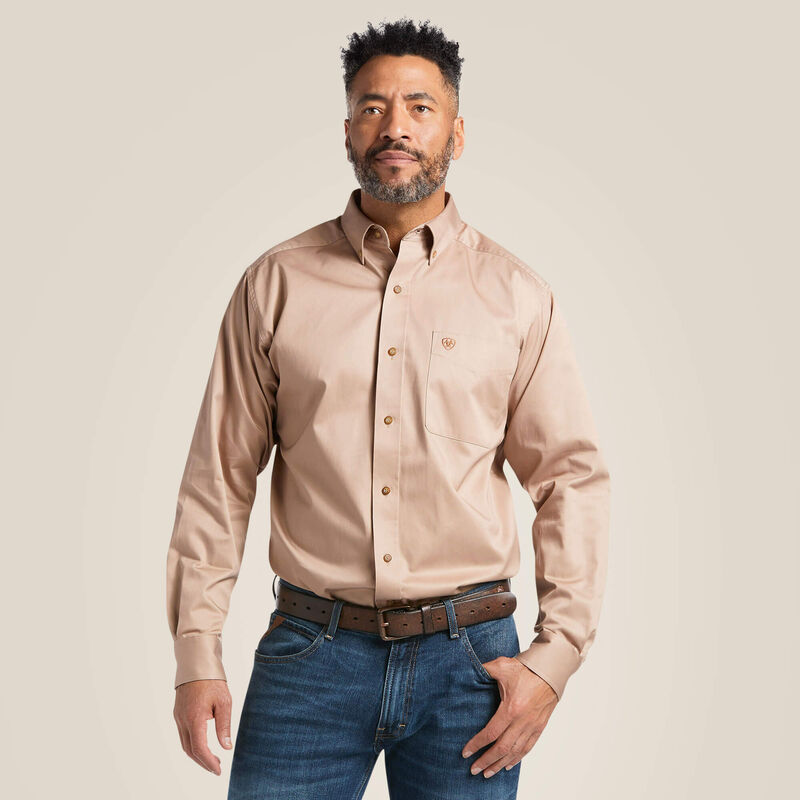 Ariat Men's Solid Twill Classic Fit Long Sleeve Shirt - Khaki