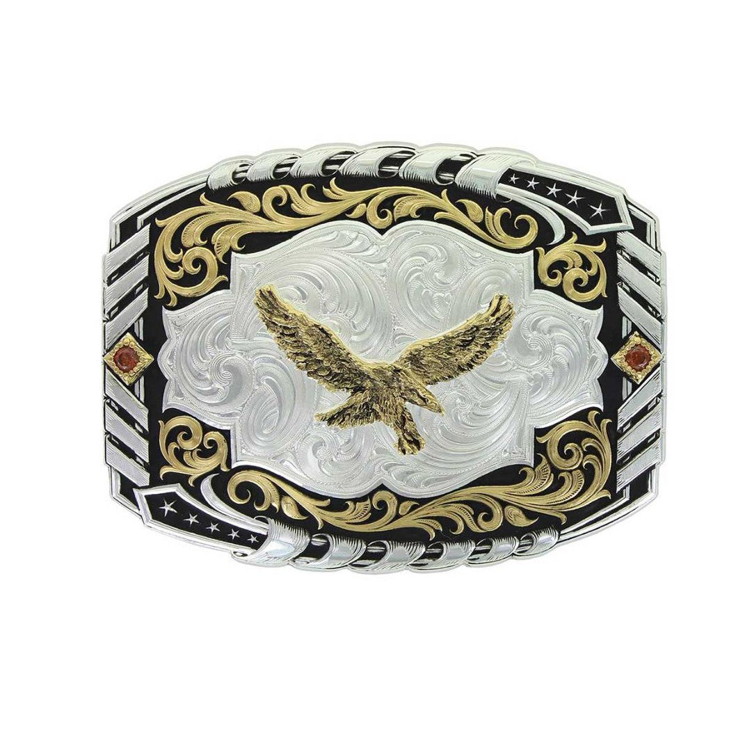 Montana Silversmiths Two Tone Cantle Roll Buckle with Soaring Eagle