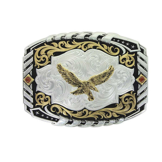 Montana Silversmiths Two Tone Cantle Roll Buckle with Soaring Eagle