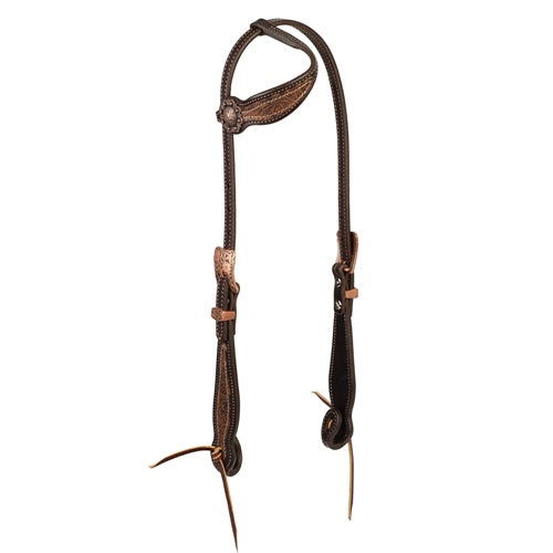 Western Floral Sliding Ear Headstall  - Havana
