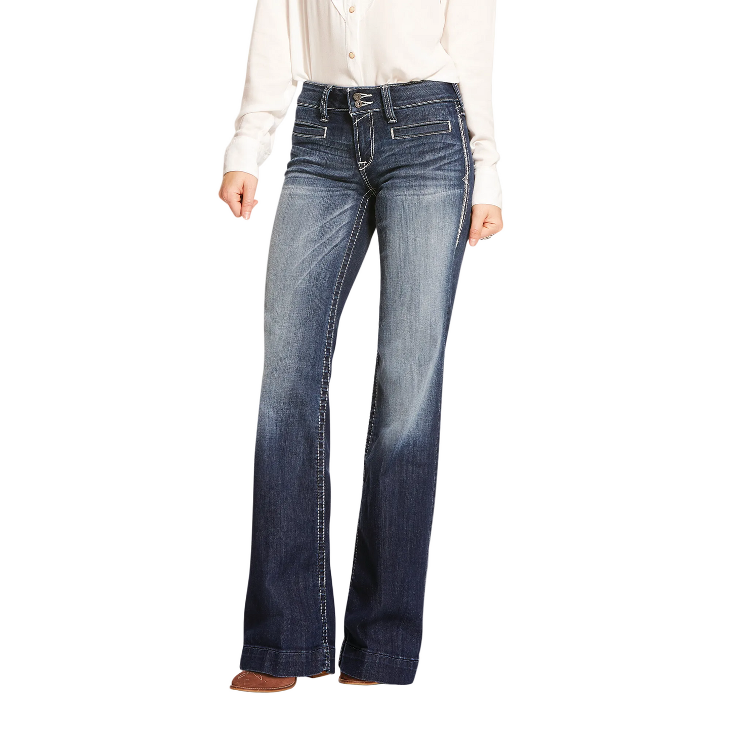 Ariat Women's Trouser Mid Rise Stretch Entwined Wide Leg Jeans - Marine - Irvine Tack & Western Wear