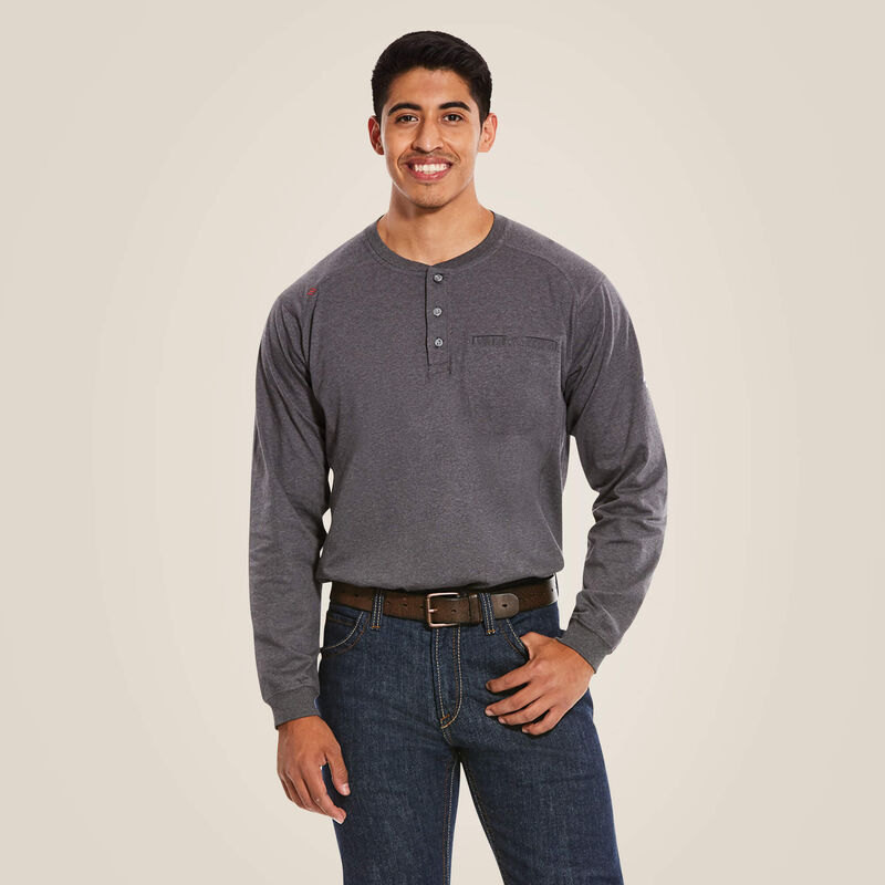 Ariat Men's Fire Resistant Air Henley Long Sleeve Shirt- Charcoal Heather