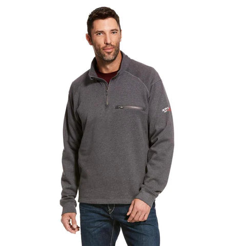 Ariat Men's FR Rev 1/4 Zip Long Sleeve Pullover Hoodie- Charcoal Heather