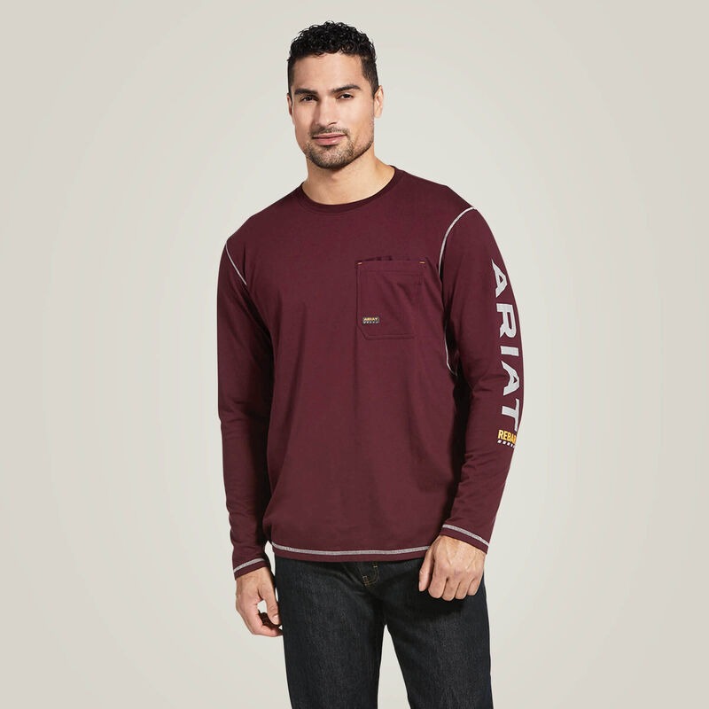 Ariat Men's Rebar Workman Logo Long Sleeve T-shirt - Malbec