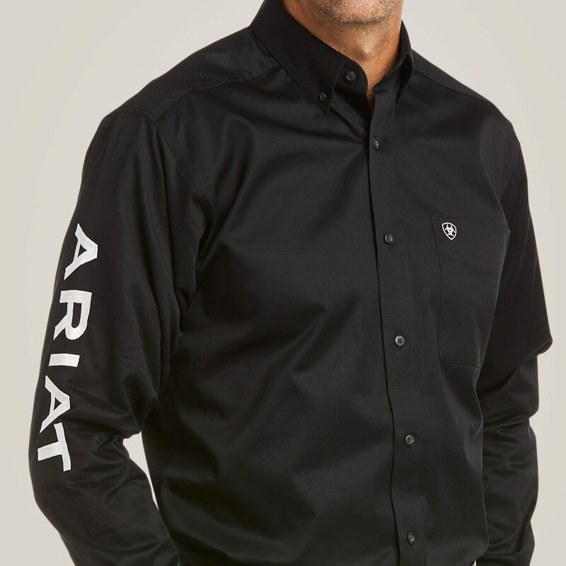 Ariat Men's Long Sleeve Team Log Twill Fitted Shirt - Black/White