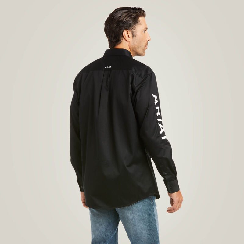 Ariat Men's Long Sleeve Team Log Twill Fitted Shirt - Black/White
