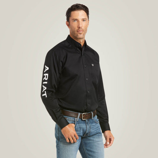Ariat Men's Long Sleeve Team Log Twill Fitted Shirt - Black/White