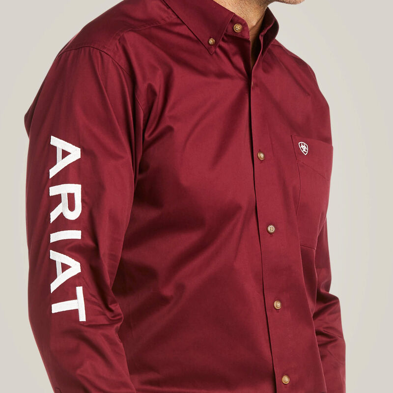 Ariat Men's Long Sleeve Team Logo Fitted Shirt  - Burgundy White