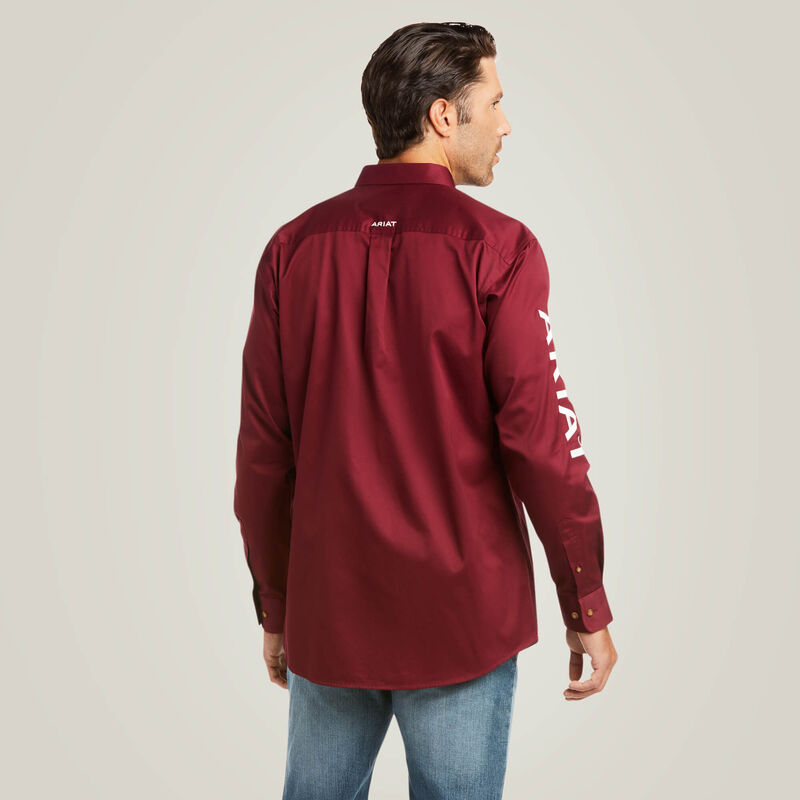 Ariat Men's Long Sleeve Team Logo Fitted Shirt  - Burgundy White