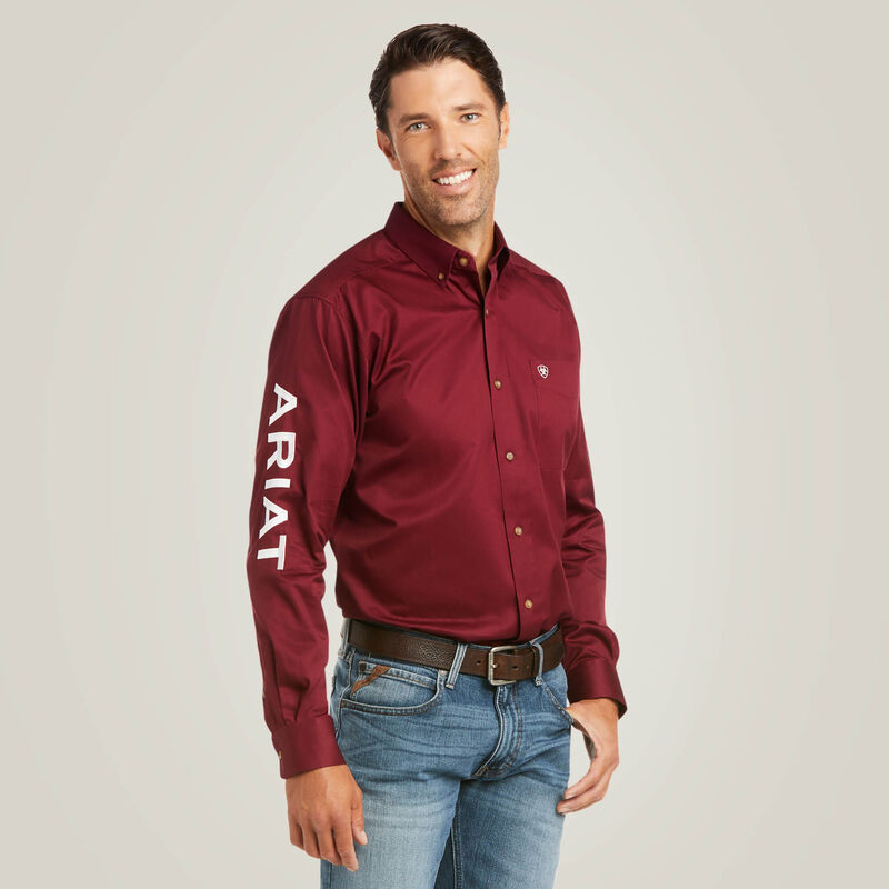 Ariat Men's Long Sleeve Team Logo Fitted Shirt  - Burgundy White