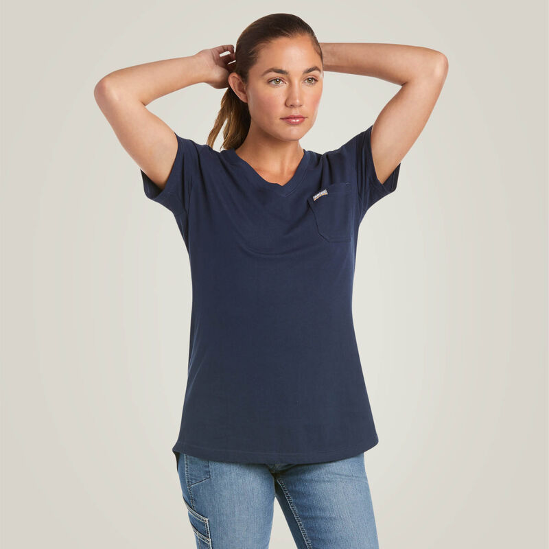 Ariat Women's Rebar CTN V-Neck SS Top Navy