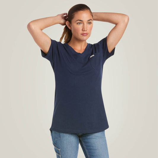 Ariat Women's Rebar CTN V-Neck SS Top Navy