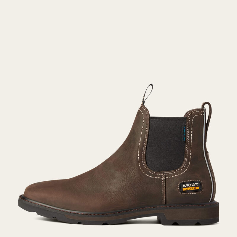 Ariat Men's Groundbreaker Chelsea Wide Square Toe Waterproof Work Boots - Dark Brown