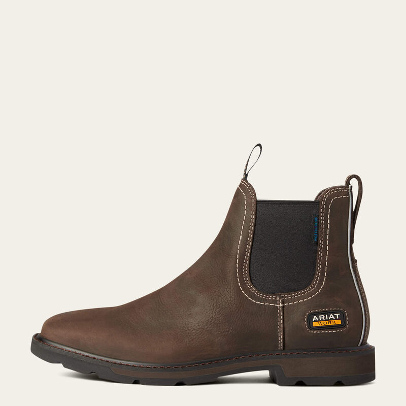Ariat Men's Groundbreaker Chelsea Wide Square Toe Waterproof Work Boots - Dark Brown - Irvine Tack & Western Wear