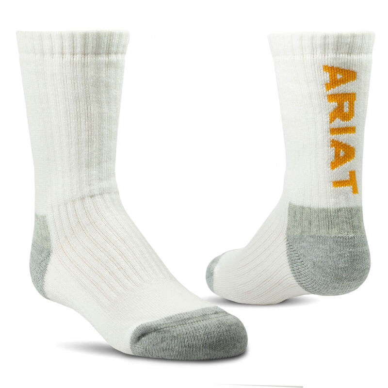 Ariat Kids White Cotton Crew Socks - 2pck