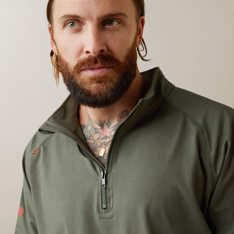 Ariat Men's FR Combat Stretch Patriot 1/4 Zip Work Shirt  Dark Sage