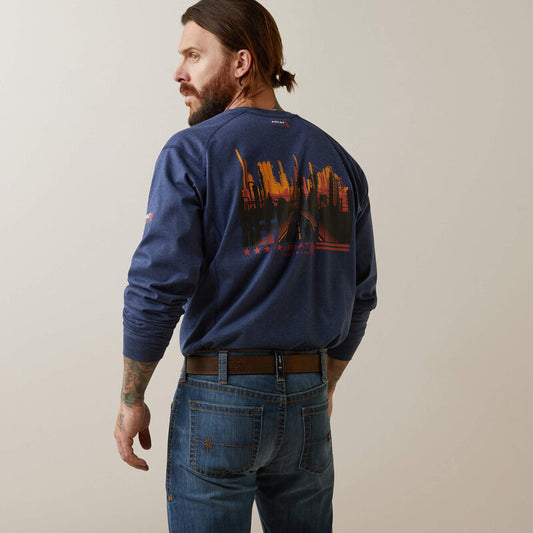 Ariat Men's Fire Resistant Air Refinery Row Graphic Henley Top - Navy Heather