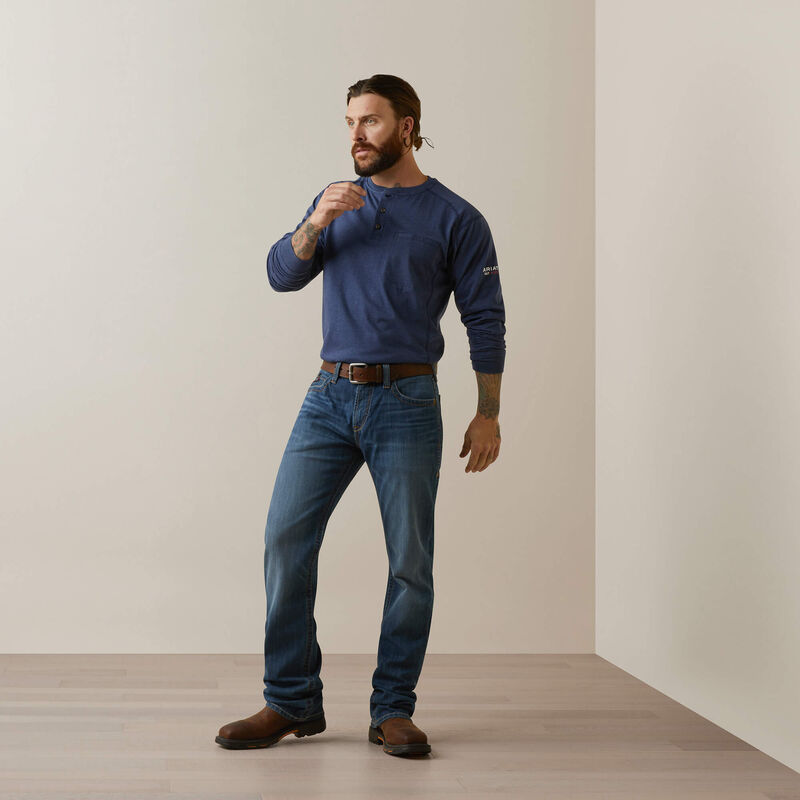 Ariat Men's Fire Resistant Air Refinery Row Graphic Henley Top - Navy Heather