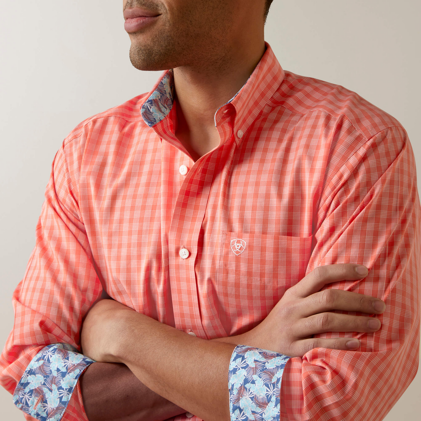 Ariat Men's Wrinkle Free Winston Fitted Shirt - Flame Coral