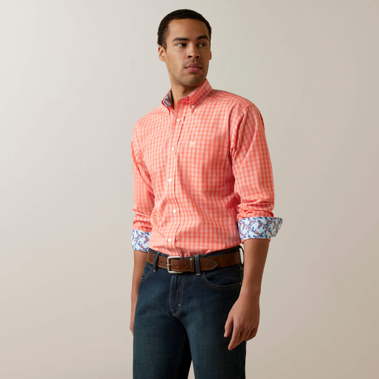 Ariat Men's Wrinkle Free Winston Fitted Shirt - Flame Coral