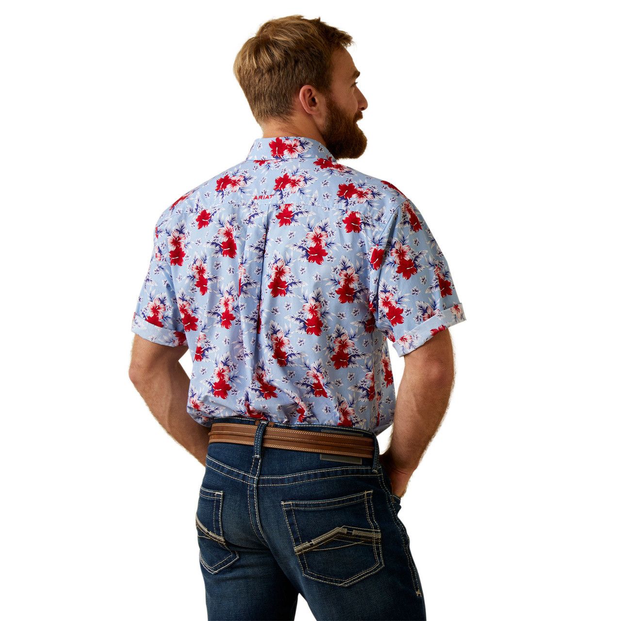 Ariat Men's Jeremiah Classic Short Sleeve Western Shirt - Blue/Red Hibiscus