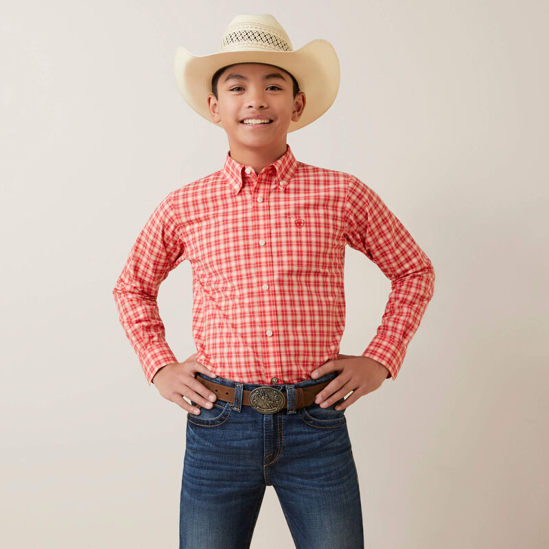Ariat Boy's Pro Oberon Classic LS Shirt Poppy Red