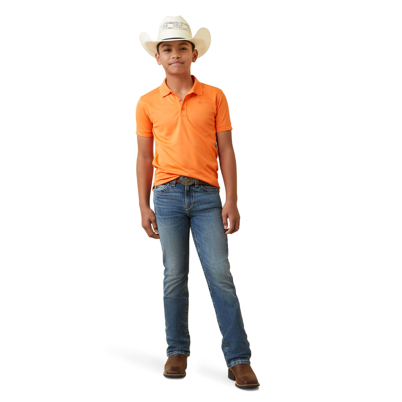 Ariat Boy's TEK Polo Short Sleeve Tee - Celosia Orange