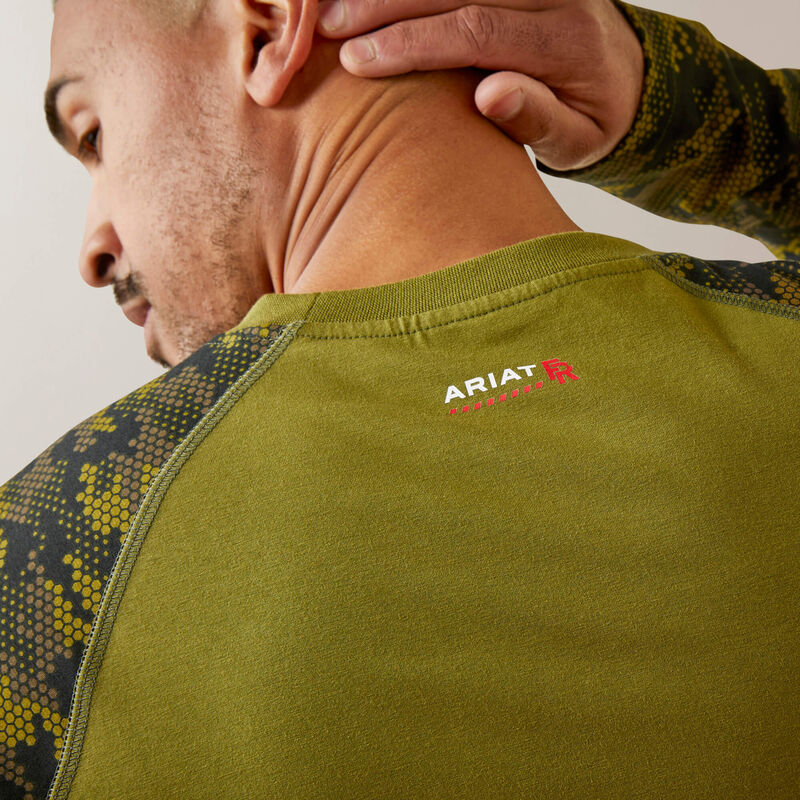 Ariat Men's Fire Resistant Stretch Camo Baseball T-Shirt - Avocado /Camo