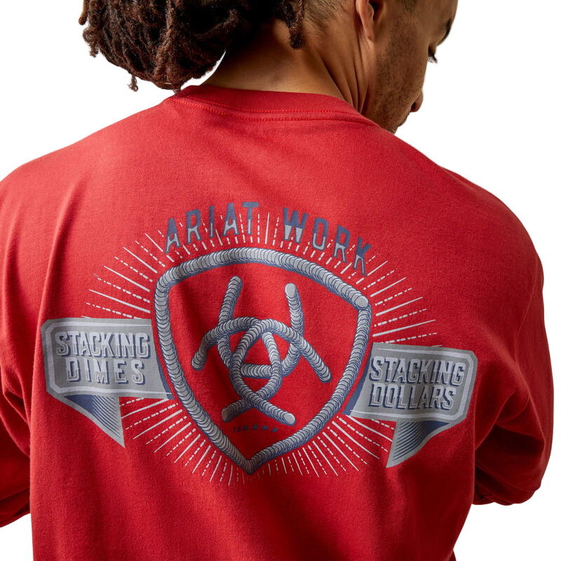 Ariat Men's Rebar Cotton Strong Stacking Dimes Shirt - Pompeian Red