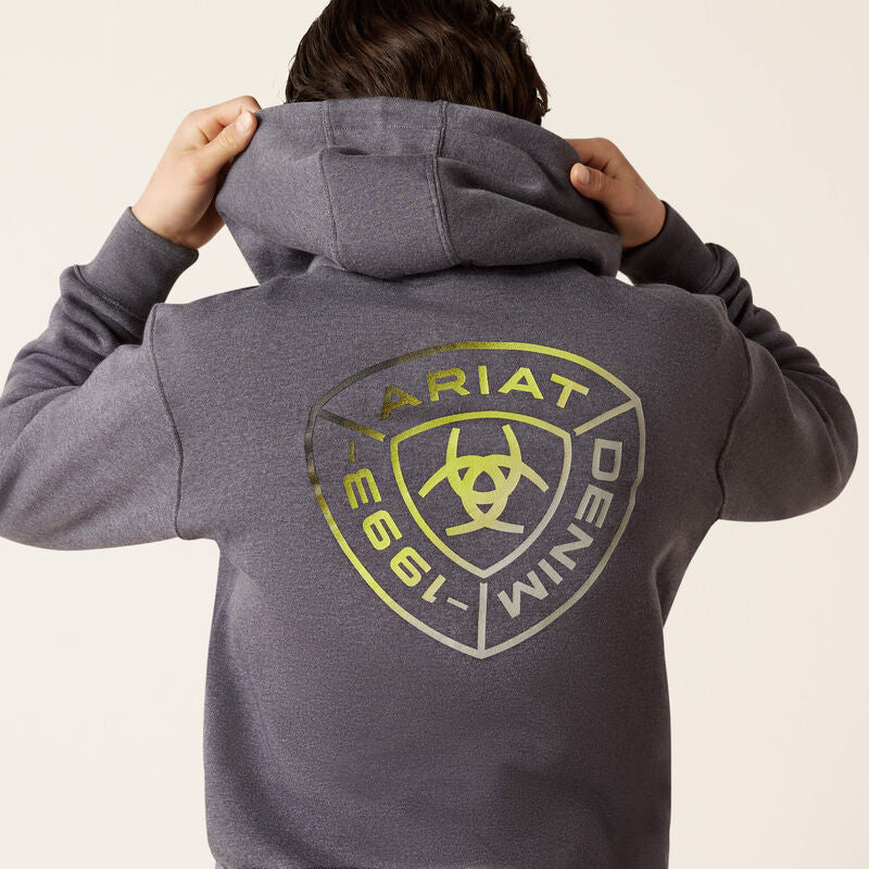 Ariat Boy's Gradient Badge Hoodie - Odyssey Gray Heather