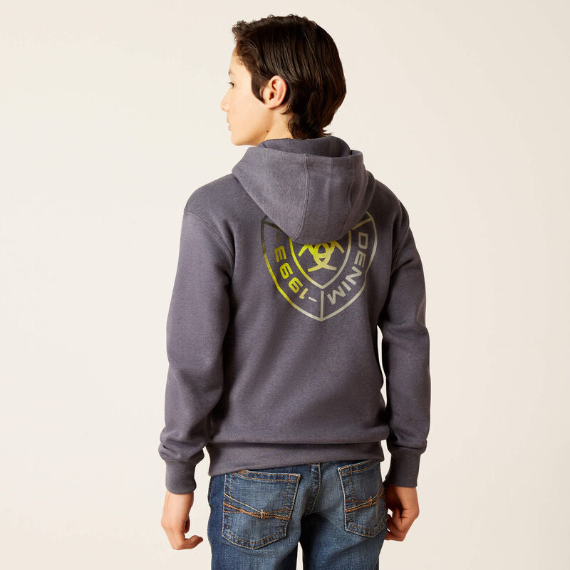 Ariat Boy's Gradient Badge Hoodie - Odyssey Gray Heather