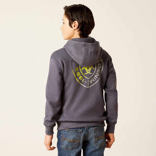 Ariat Boy's Gradient Badge Hoodie - Odyssey Gray Heather