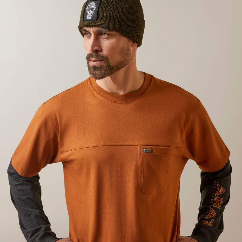 Ariat Men's Rebar Cotton Strong Dually Shirt - Carmel Cafe/Charcoal Heather