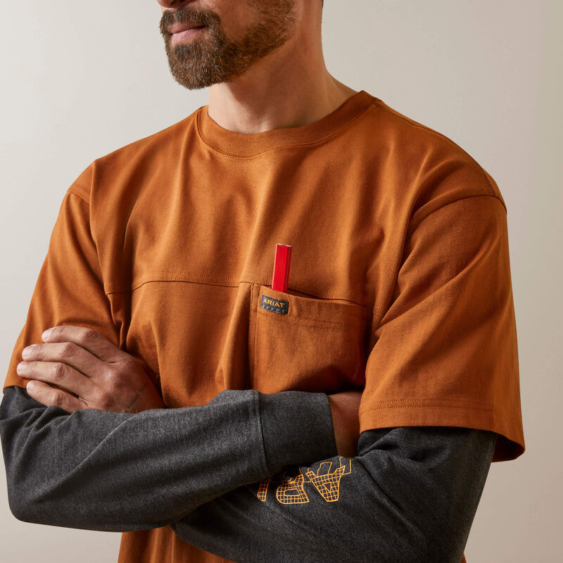 Ariat Men's Rebar Cotton Strong Dually Shirt - Carmel Cafe/Charcoal Heather