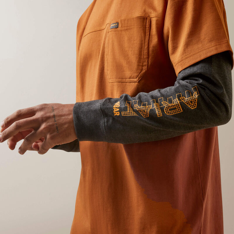 Ariat Men's Rebar Cotton Strong Dually Shirt - Carmel Cafe/Charcoal Heather