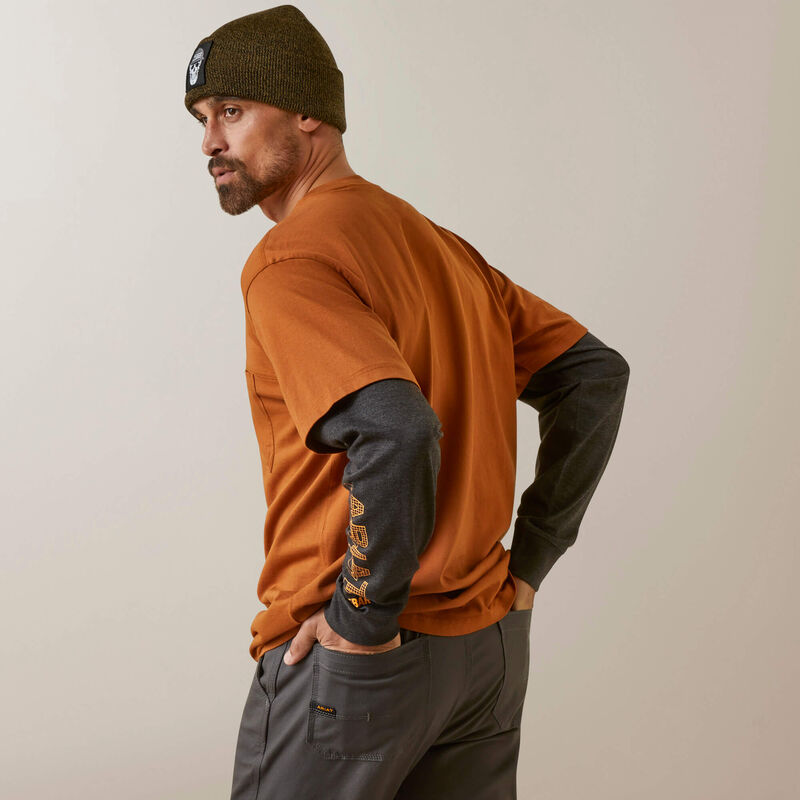 Ariat Men's Rebar Cotton Strong Dually Shirt - Carmel Cafe/Charcoal Heather