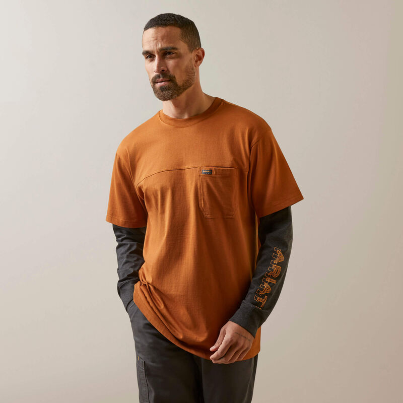 Ariat Men's Rebar Cotton Strong Dually Shirt - Carmel Cafe/Charcoal Heather