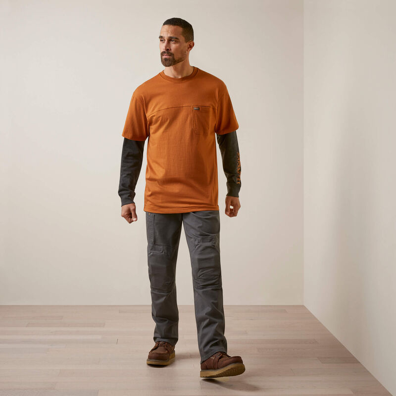 Ariat Men's Rebar Cotton Strong Dually Shirt - Carmel Cafe/Charcoal Heather