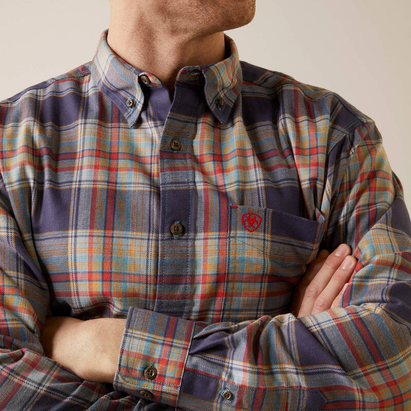 Ariat Men's Fire Resistant Kane Work Shirt- Navy Plaid