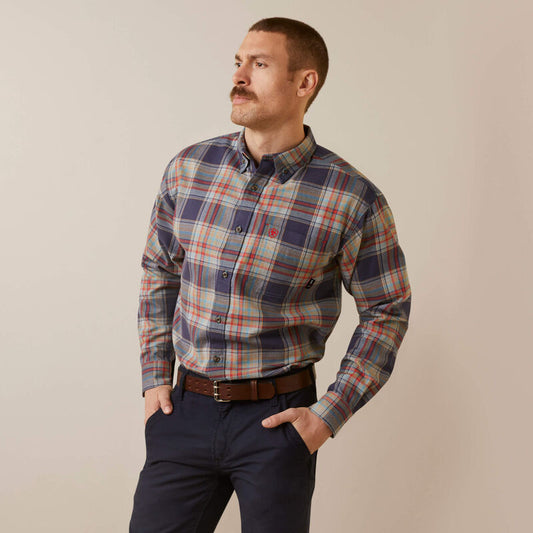Ariat Men's Fire Resistant Kane Work Shirt- Navy Plaid