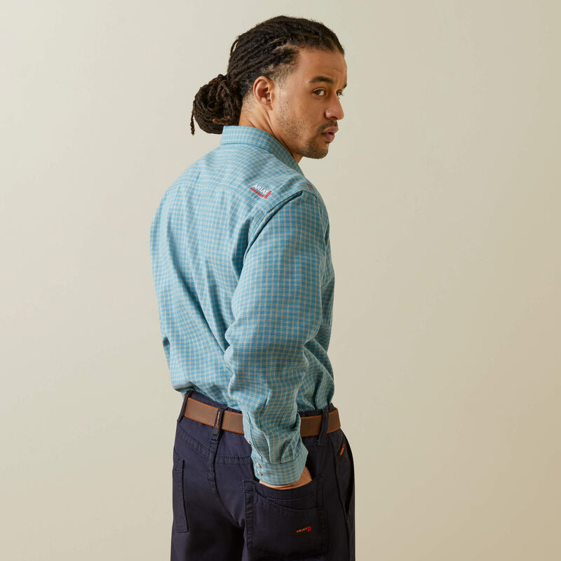 Ariat Men's Fire Resistant Edwards Snap Work Shirt- Storm Blue