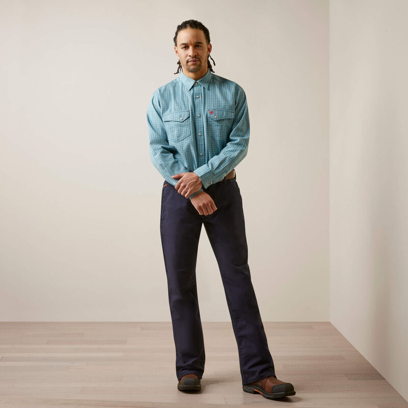 Ariat Men's Fire Resistant Edwards Snap Work Shirt- Storm Blue