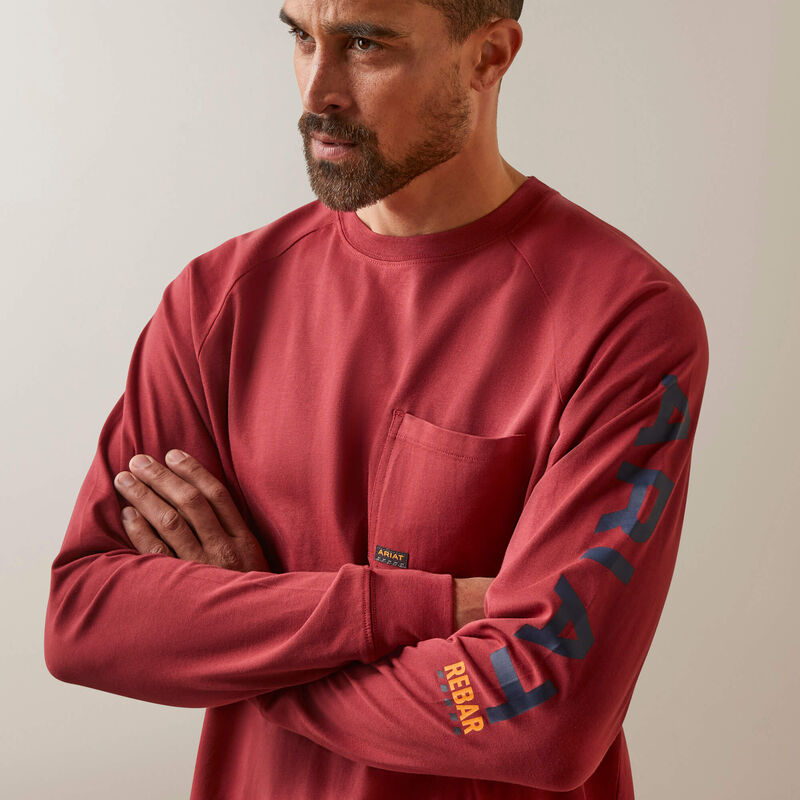 Ariat Men's Rebar Cotton Strong Long Sleeve T-Shirt - Brick Red