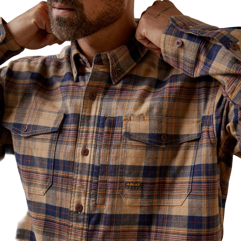 Ariat Men's Rebar Flannel DuraStretch Work Shirt - Tigers Eye Plaid