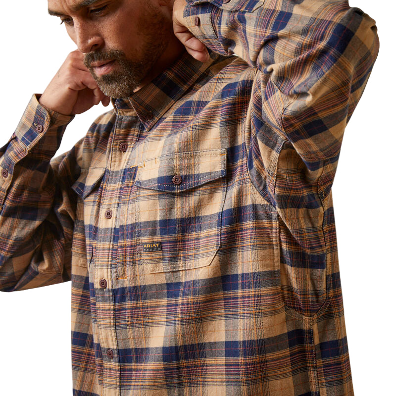 Ariat Men's Rebar Flannel DuraStretch Work Shirt - Tigers Eye Plaid