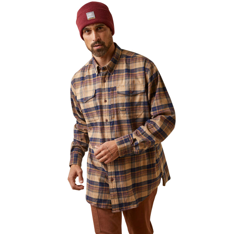 Ariat Men's Rebar Flannel DuraStretch Work Shirt - Tigers Eye Plaid